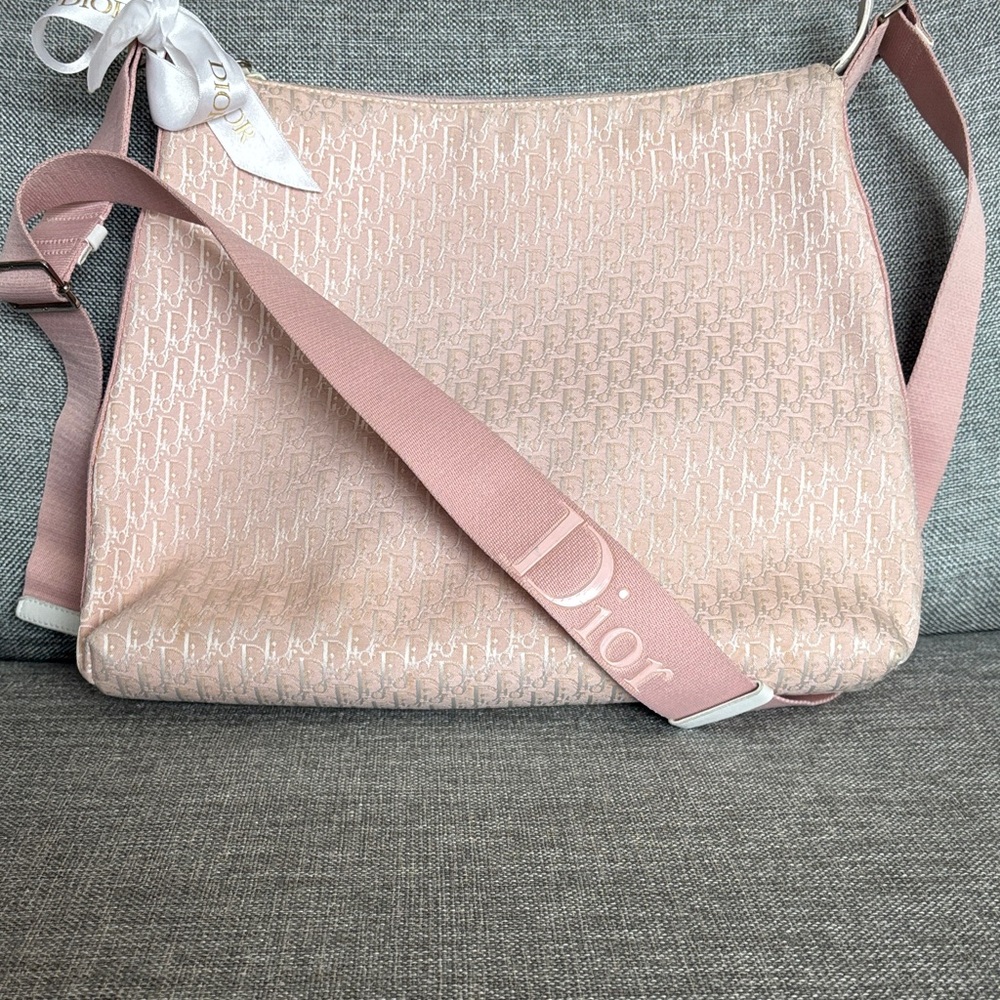 Christian Dior Blush Pink Trotter larger canvas purse crossbody messenger